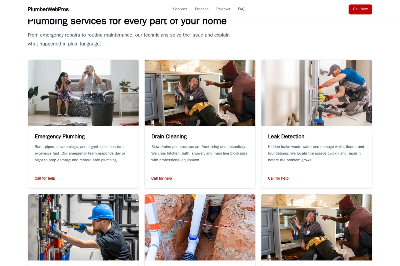 A services page from the same sample site: each service is its own labelled block with its own short description.